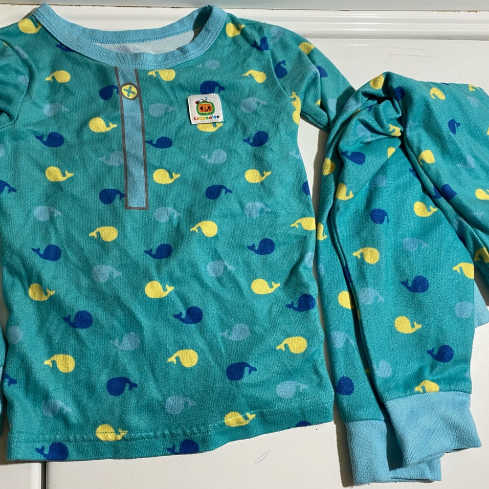 Whale Print Kids Pajamas - Blue and Yellow